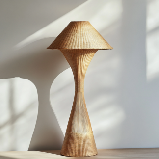 Wabi-sabi style rattan floor lamp for living room, bedroom, study, homestay and tea room, a retro designer artistic lighting fixture