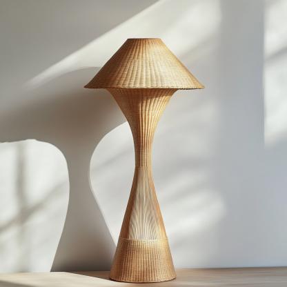 Wabi-sabi style rattan floor lamp for living room, bedroom, study, homestay and tea room, a retro designer artistic lighting fixture