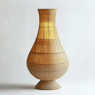 Wabi-sabi style rattan floor lamp for living room, bedroom, study, homestay and tea room, a retro designer artistic lighting fixture