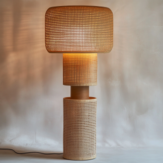 Wabi-sabi style rattan floor lamp for living room, bedroom, study, homestay and tea room, a retro designer artistic lighting fixture