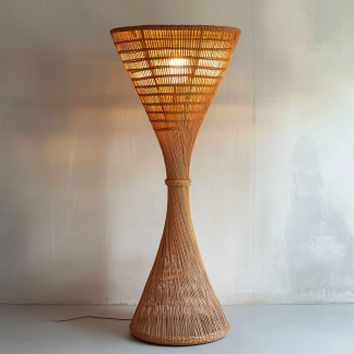 Wabi-sabi style rattan floor lamp for living room, bedroom, study, homestay and tea room, a retro designer artistic lighting fixture