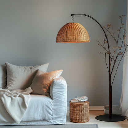 Wabi-sabi style rattan floor lamp for living room, bedroom, study, homestay and tea room, a retro designer artistic lighting fixture - Image 5