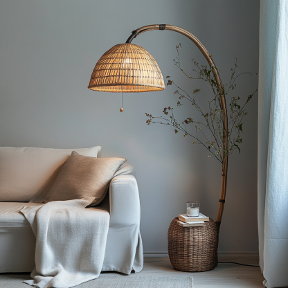 Wabi-sabi style rattan floor lamp for living room, bedroom, study, homestay and tea room, a retro designer artistic lighting fixture - Image 4