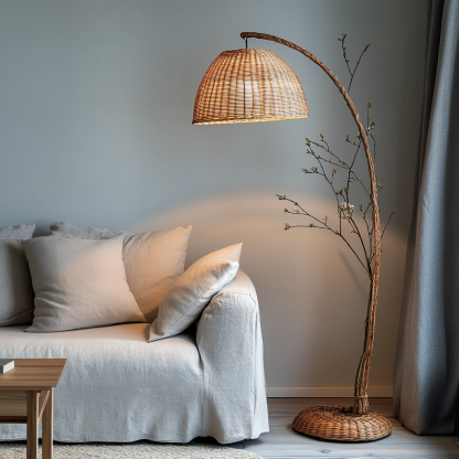 Wabi-sabi style rattan floor lamp for living room, bedroom, study, homestay and tea room, a retro designer artistic lighting fixture - Image 3