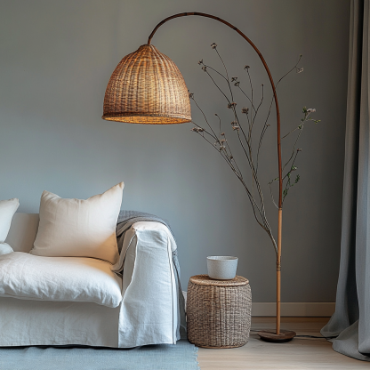 Wabi-sabi style rattan floor lamp for living room, bedroom, study, homestay and tea room, a retro designer artistic lighting fixture - Image 2