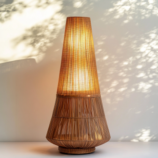 Wabi-sabi style rattan floor lamp for living room, bedroom, study, homestay and tea room, a retro designer artistic lighting fixture