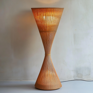 Wabi-sabi style rattan floor lamp for living room, bedroom, study, homestay and tea room, a retro designer artistic lighting fixture