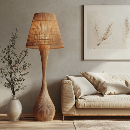 Wabi-sabi style rattan floor lamp, living room and bedroom bedside lamp, high-end decorative table lamp, warm and light luxury night light - Image 3