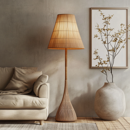 Wabi-sabi style rattan floor lamp, living room and bedroom bedside lamp, high-end decorative table lamp, warm and light luxury night light - Image 2