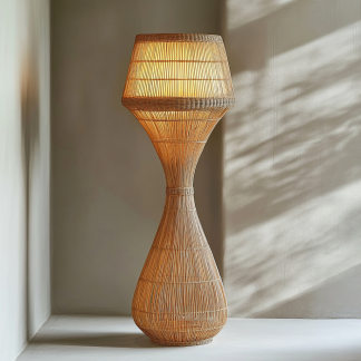 Wabi-sabi style rattan floor lamp for living room, bedroom, study, homestay and tea room, a retro designer artistic lighting fixture