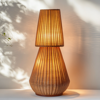 Wabi-sabi style rattan floor lamp for living room, bedroom, study, homestay and tea room, a retro designer artistic lighting fixture