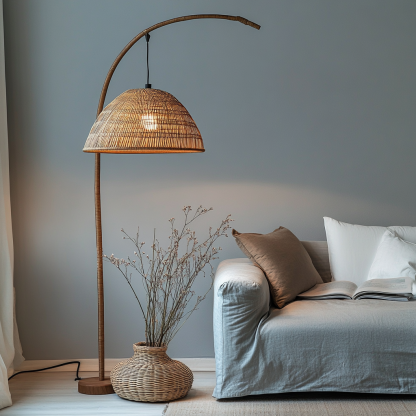 Wabi-sabi style rattan floor lamp for living room, bedroom, study, homestay and tea room, a retro designer artistic lighting fixture - Image 8
