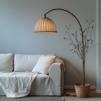 Wabi-sabi style rattan floor lamp for living room, bedroom, study, homestay and tea room, a retro designer artistic lighting fixture