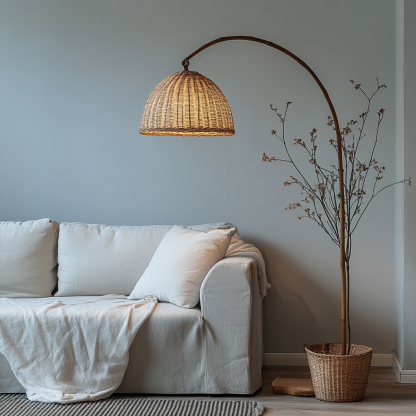 Wabi-sabi style rattan floor lamp for living room, bedroom, study, homestay and tea room, a retro designer artistic lighting fixture