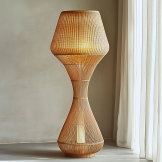 Wabi-sabi style rattan floor lamp for living room, bedroom, study, homestay and tea room, a retro designer artistic lighting fixture