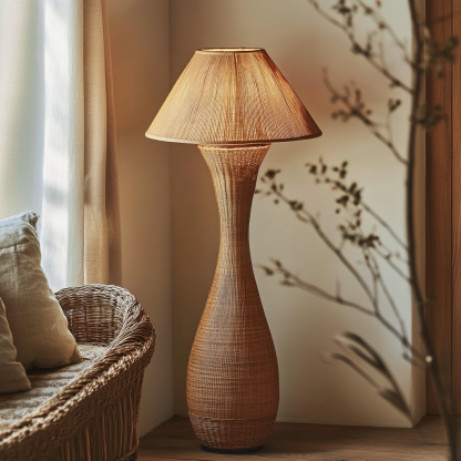 Wabi-sabi style rattan floor lamp for living room, bedroom, study, homestay and tea room, a retro designer artistic lighting fixture