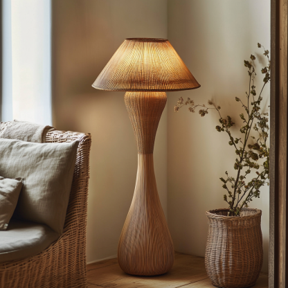 Wabi-sabi style rattan floor lamp for living room, bedroom, study, homestay and tea room, a retro designer artistic lighting fixture - Image 4
