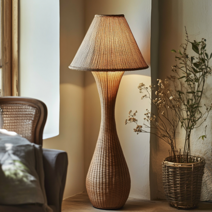 Wabi-sabi style rattan floor lamp for living room, bedroom, study, homestay and tea room, a retro designer artistic lighting fixture - Image 3