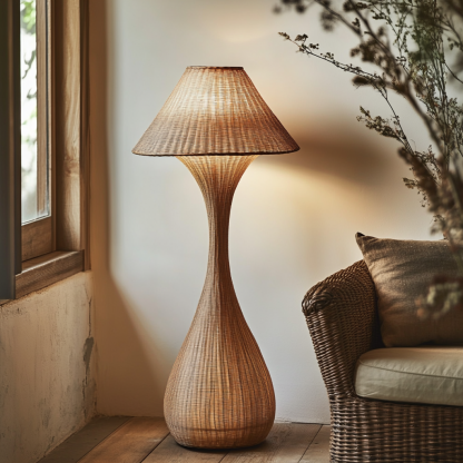 Wabi-sabi style rattan floor lamp for living room, bedroom, study, homestay and tea room, a retro designer artistic lighting fixture - Image 2