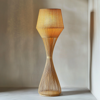 Wabi-sabi style rattan floor lamp for living room, bedroom, study, homestay and tea room, a retro designer artistic lighting fixture