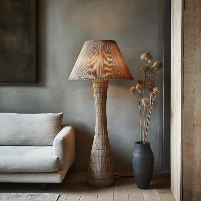 Japanese-style designer floor lamps for hotel and homestay living rooms, model rooms, hand-woven hemp rope decorations, Zhongshan lighting fixtures - Image 2