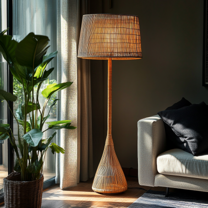 Wabi-sabi style rattan floor lamp, guesthouse hotel funnel, raisin, handmade water spoon, bamboo wine, commercial - Image 5