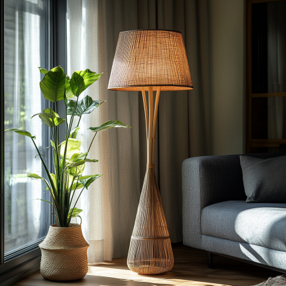 Wabi-sabi style rattan floor lamp, guesthouse hotel funnel, raisin, handmade water spoon, bamboo wine, commercial - Image 3