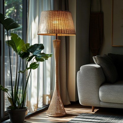 Wabi-sabi style rattan floor lamp, guesthouse hotel funnel, raisin, handmade water spoon, bamboo wine, commercial - Image 2