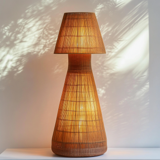Wabi-sabi style rattan floor lamp for living room, bedroom, study, homestay and tea room, a retro designer artistic lighting fixture