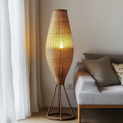 Wabi-sabi style restaurant, wicker woven floor lamp, Japanese guesthouse, fabric bedroom lamp, decorative lamp, coffee shop, commercial - Image 5