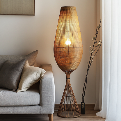 Wabi-sabi style restaurant, wicker woven floor lamp, Japanese guesthouse, fabric bedroom lamp, decorative lamp, coffee shop, commercial - Image 4