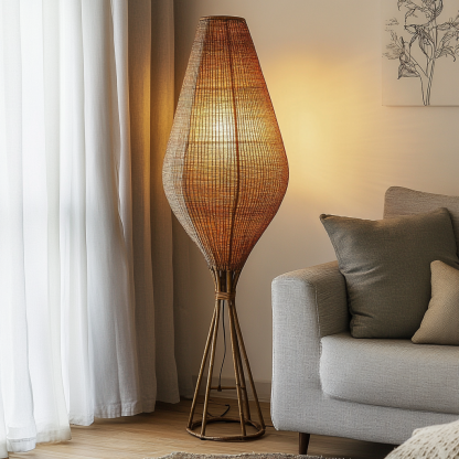 Wabi-sabi style restaurant, wicker woven floor lamp, Japanese guesthouse, fabric bedroom lamp, decorative lamp, coffee shop, commercial - Image 3