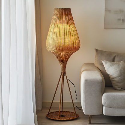 Wabi-sabi style restaurant, wicker woven floor lamp, Japanese guesthouse, fabric bedroom lamp, decorative lamp, coffee shop, commercial - Image 2