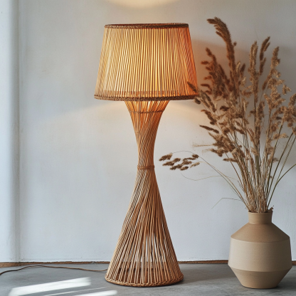10 Wabi-sabi style restaurant rattan woven floor lamps, Japanese retro shop restaurant hot pot restaurant lamps, Zen tea room lamps