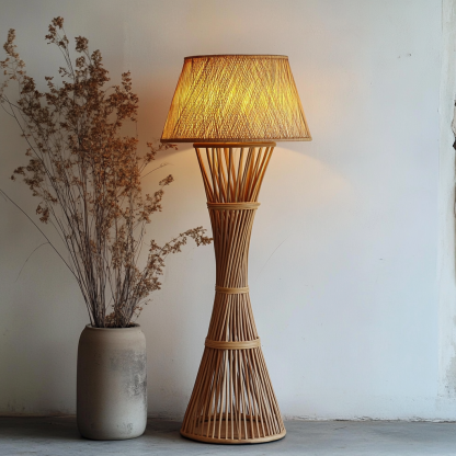 10 Wabi-sabi style restaurant rattan woven floor lamps, Japanese retro shop restaurant hot pot restaurant lamps, Zen tea room lamps - Image 4