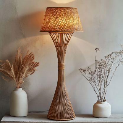 10 Wabi-sabi style restaurant rattan woven floor lamps, Japanese retro shop restaurant hot pot restaurant lamps, Zen tea room lamps - Image 3