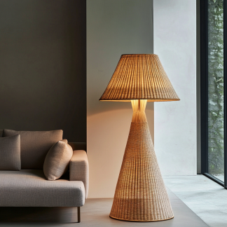 10 Wabi-sabi style restaurant rattan woven floor lamps, Japanese retro shop restaurant hot pot restaurant lamps, Zen tea room lamps