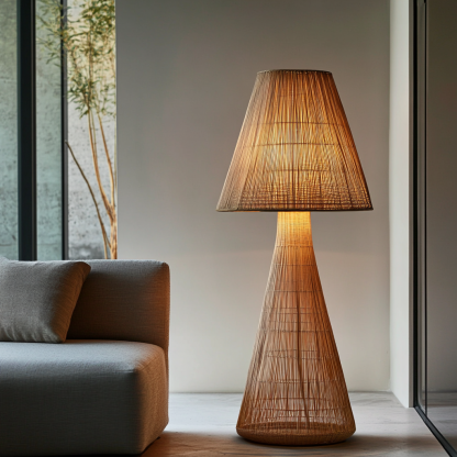 10 Wabi-sabi style restaurant rattan woven floor lamps, Japanese retro shop restaurant hot pot restaurant lamps, Zen tea room lamps - Image 2