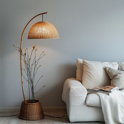 Wabi-sabi style rattan floor lamp for living room, bedroom, study, homestay and tea room, a retro designer artistic lighting fixture - Image 5