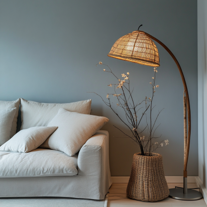Wabi-sabi style rattan floor lamp for living room, bedroom, study, homestay and tea room, a retro designer artistic lighting fixture - Image 4