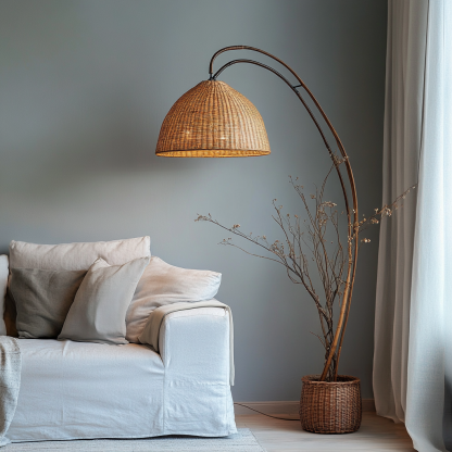 Wabi-sabi style rattan floor lamp for living room, bedroom, study, homestay and tea room, a retro designer artistic lighting fixture - Image 3