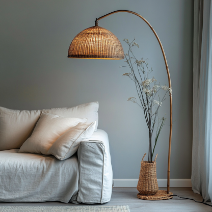 Wabi-sabi style rattan floor lamp for living room, bedroom, study, homestay and tea room, a retro designer artistic lighting fixture - Image 2