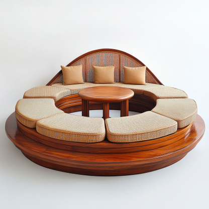 Wabi-sabi style solid wood rattan woven sofa, Nordic modern and simple creative living room home light luxury round sofa - Image 9