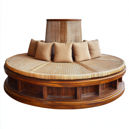 Wabi-sabi style solid wood rattan woven sofa, Nordic modern and simple creative living room home light luxury round sofa - Image 9