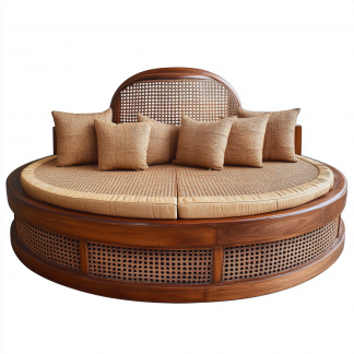 Wabi-sabi style solid wood rattan woven sofa, Nordic modern and simple creative living room home light luxury round sofa