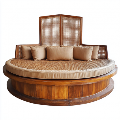 Wabi-sabi style solid wood rattan woven sofa, Nordic modern and simple creative living room home light luxury round sofa - Image 7