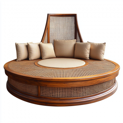 Wabi-sabi style solid wood rattan woven sofa, Nordic modern and simple creative living room home light luxury round sofa - Image 6