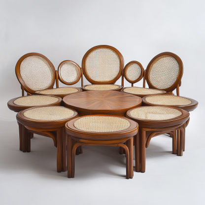 Wabi-sabi style solid wood rattan woven sofa, Nordic modern and simple creative living room home light luxury round sofa - Image 9