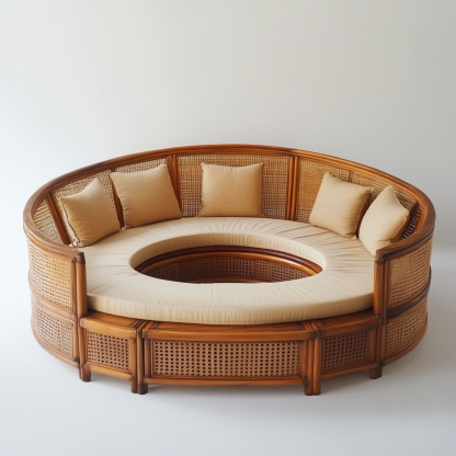 20 Wabi-sabi style solid wood rattan woven sofa, Nordic modern and simple creative living room home light luxury round sofa - Image 9