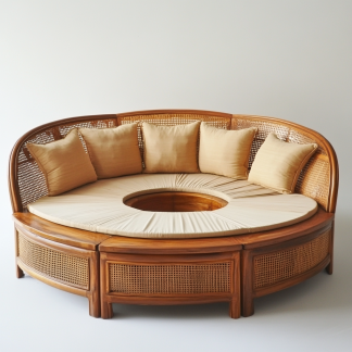 20 Wabi-sabi style solid wood rattan woven sofa, Nordic modern and simple creative living room home light luxury round sofa